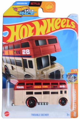 Hot Wheels Trouble Decker, 1:64 Scale Bus, Red, 3 x 2 x 1 Inches, Kid, Children, Unisex