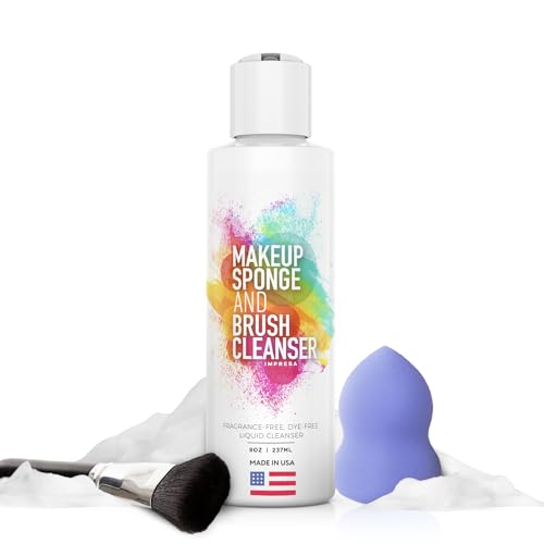 IMPRESA Makeup Sponge & Powder Puff Cleaner Soap - 8 Fl Oz Deep Stain Removal & Brush Cleaning Solution - Gentle Care & Makeup Sponge Cleaner