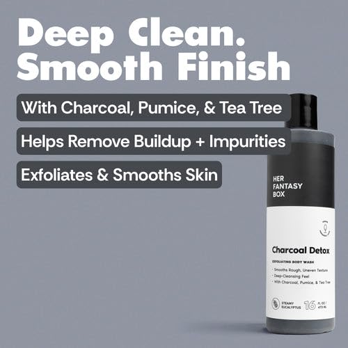 Her Fantasy Box | Charcoal Detox Exfoliating Body Wash - Activated Charcoal & Pumice Deep Cleanser with Tea Tree & Eucalyptus, Refreshing Exfoliation Beauty & Personal Care Her Fantasy Box