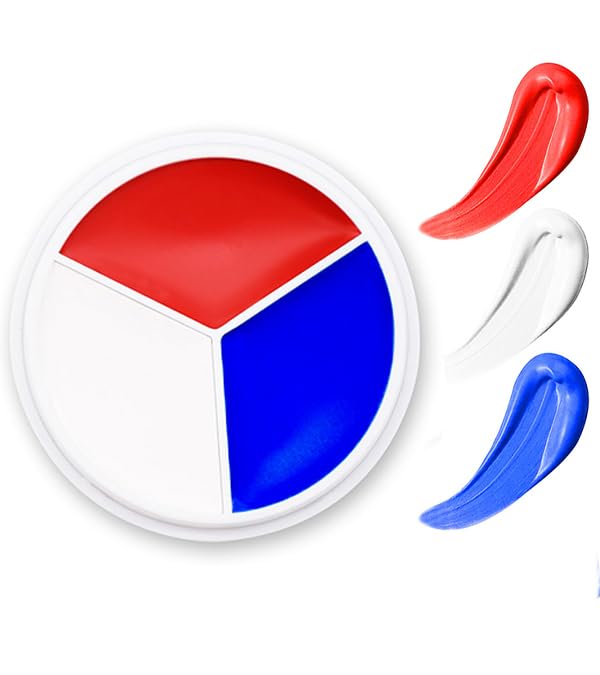Red White Blue Face Body Paint - USA American Flag 3 Colors Makeup Face Painting Palette for America's Patriotic Events 4th of July, Independence Day