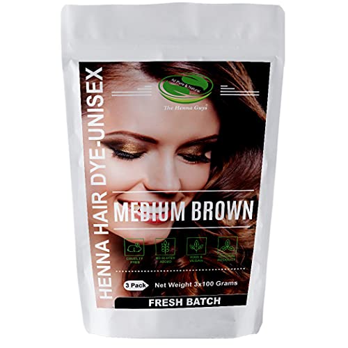 3 Packs Of Medium Brown Henna Hair & Beard Color/Dye 100 Grams - Natural Hair Color, Plant-based Hair Dye - The Henna Guys