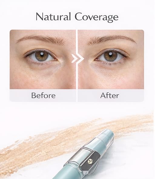 Concealer Pencil with Sharpener, Under Eye Concealer Makeup Pen, Cream Cover Up Pencil for Dark Circles, Acne Spots, Freckles and Blemishes, Long