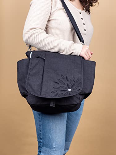 HAIKU To Go Convertible 2.0 Crossbody and Backpack Messenger-Style Travel Bag with Adjustable Shoulder Straps, Dual Pockets, Black in Bloom