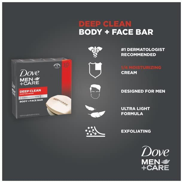 Dove Men+Care Men's Bar Soap More Moisturizing Than Bar Soap Deep Clean Soap Bar that Effectively Washes Away Bacteria, Nourishes Your Skin 3.75 oz 10
