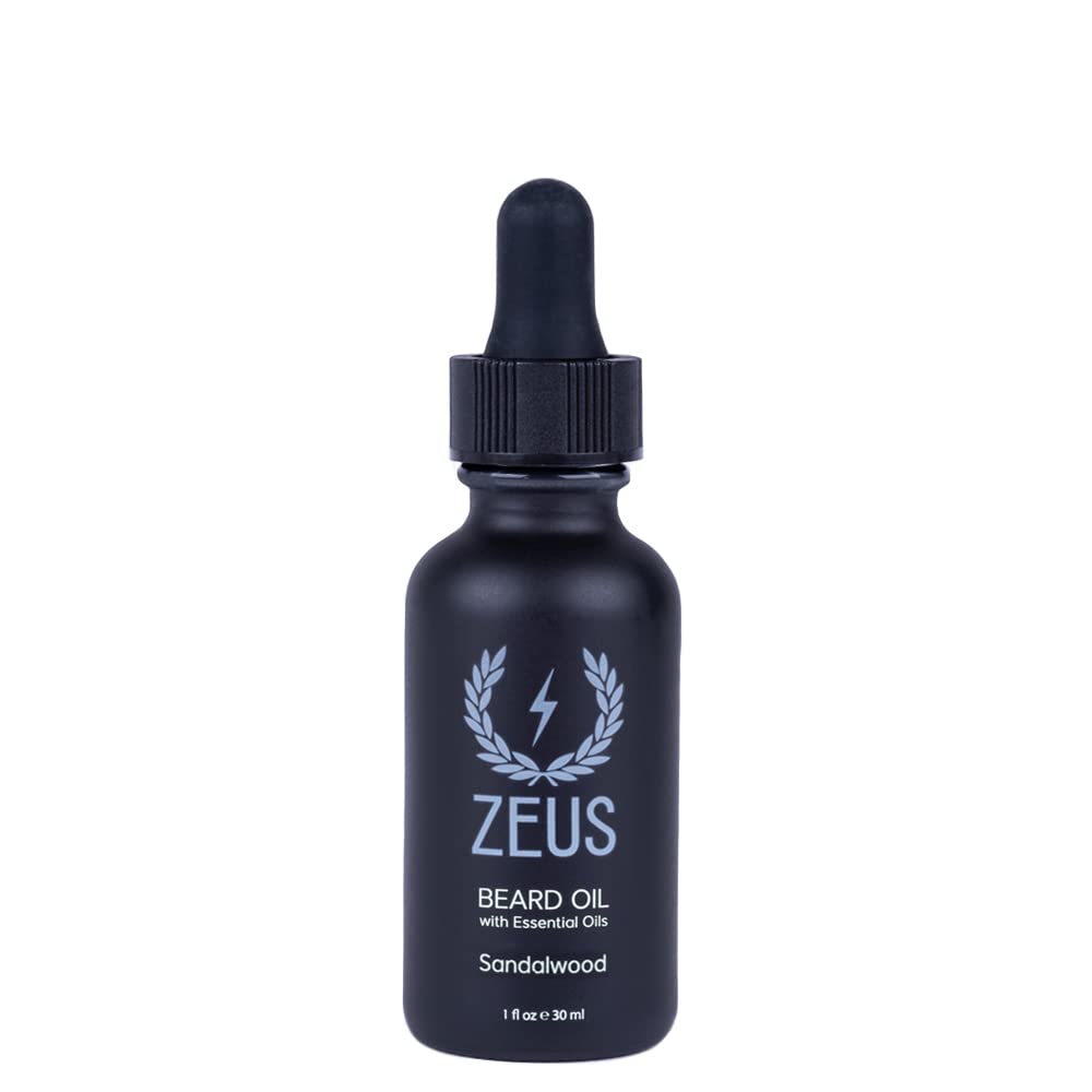ZEUS Natural Beard Oil for Men, Premium Grooming Oil to Soften, Hydrate, Condition & Control Frizz in Beard and Mustache (Made in USA) Sandalwood