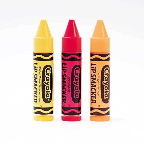 Lip Smacker Crayola Crayon Flavored Lip Balm - Moisturizing, Soothing Trio Banana Mania, Pink Sherbert, & Outrageous Orange