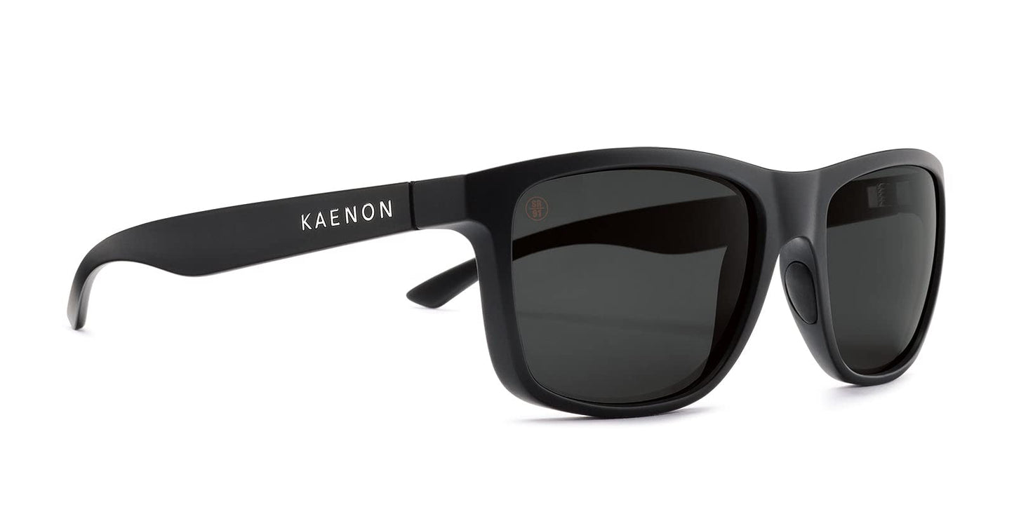 Kaenon Unisex Rockaway Square Polarized Sunglasses - Matte Black Frame | Grey 12% Lens