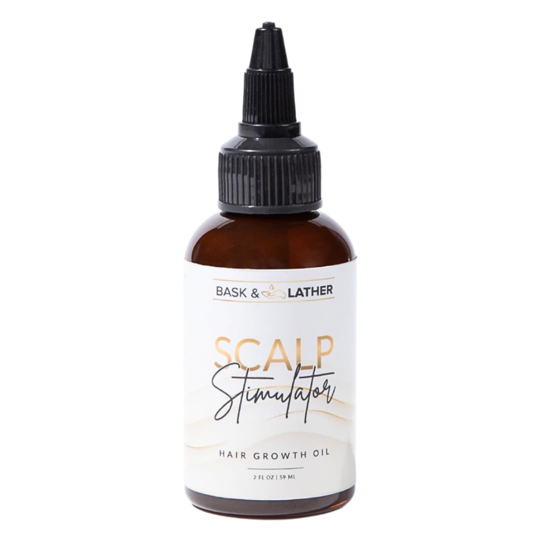 Bask & Lather Scalp Stimulator Hair Growth Oil, Cold Pressed Mint and Rosemary Blend with Grapeseed for Hair Growth, Organic Natural Leave in, All Beauty and Personal Care BASK & LATHER
