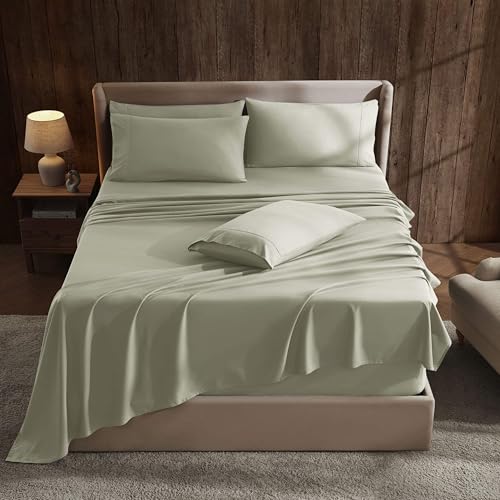 Hearth & Harbor Extra Deep Pocket Sheet Sets, Luxury Soft 6 Piece Bed Sheet Set Fits Mattress 18-24 Inches - Twin, Sage Green New