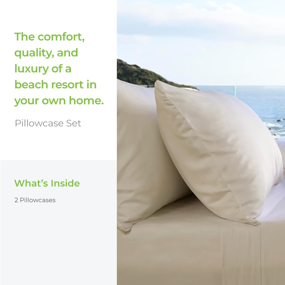 Cariloha Resort 2-Piece Sateen Pillowcase Set | Coconut Milk | Standard | Viscose Material | Breathable and Cooling Pillowcases for Hot Sleepers