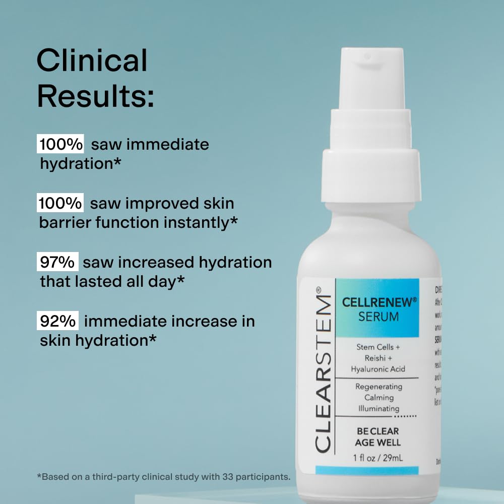 CLEARSTEM - CELLRENEW - Collagen Stem Cell Serum - Acne + Youthful Skin Face Serum - Hyaluronic Acid, Reishi, Aloe Vera - Facial Skin Care Products