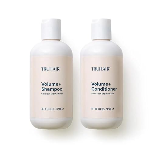 TRUHAIR Volume+ Shampoo and Conditioner Set, Biotin and Keratin Infused Hair Care Duo - Adds Lift & Body, Volumizing & Strengthening Formula Without