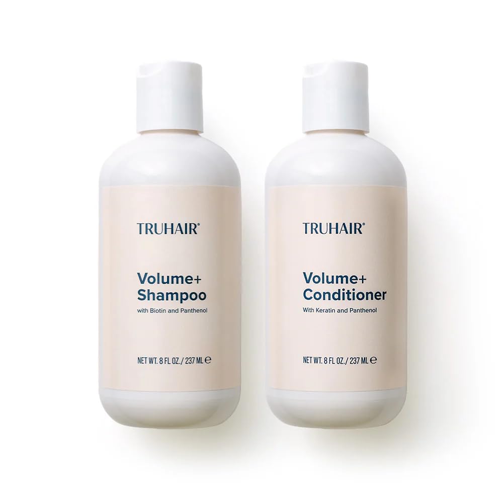 TRUHAIR Volume+ Shampoo and Conditioner Set, Biotin and Keratin Infused Hair Care Duo - Adds Lift & Body, Volumizing & Strengthening Formula Without