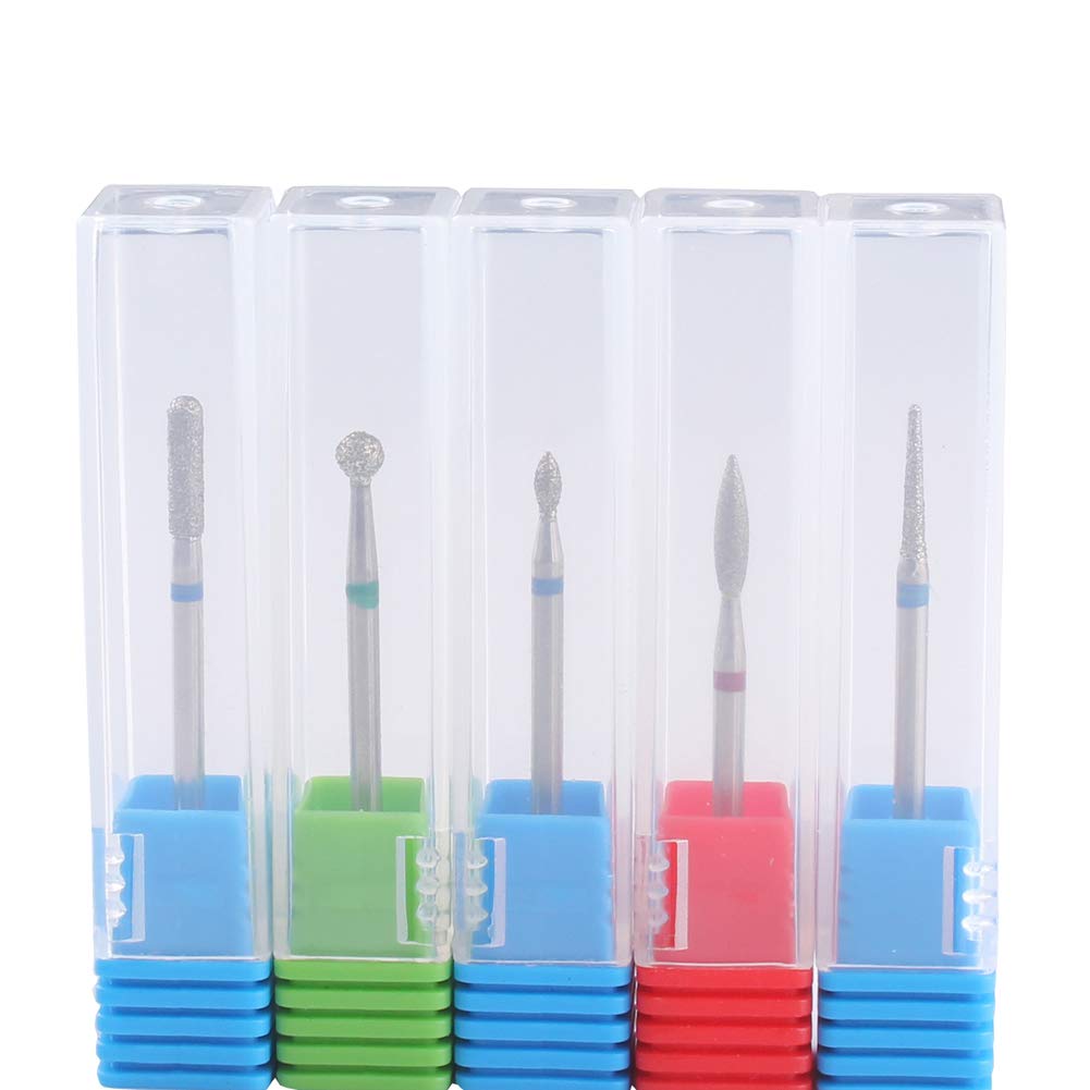 MZCMSL Russian Manicure Drill Bits, Cylinder/Ball/Flame/Needle Cuticle Bit,3/32 Shank Diamond Nail Drill Bit,5pcs