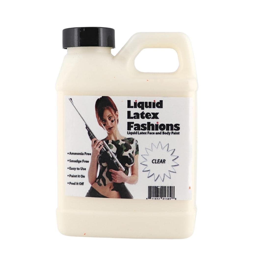 Clear 8 Oz - Liquid Latex Body Paint, Ammonia Free No Odor, Easy On and Off, Cosplay Makeup, Creates Professional Monster, Zombie Arts