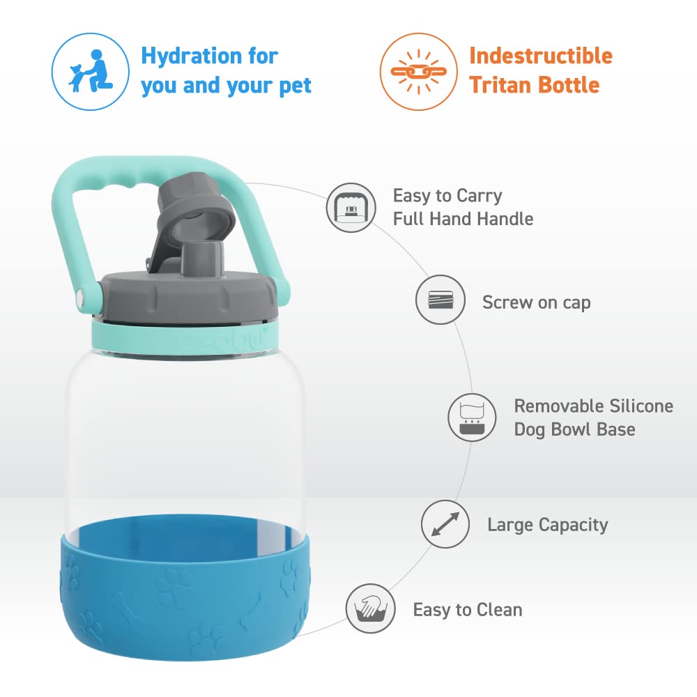 Asobu Buddy Bottle a Stainless Steel Insulated Water Bottle for with Removable Dog Water Bowl and Dog Food and Treat Storage Bowl (Blue, 50 Ounce)