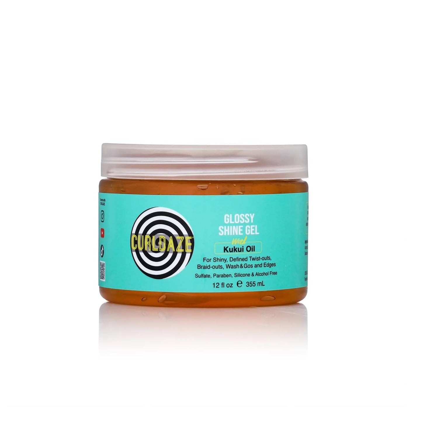 Curldaze Glossy Shine Gel with Kukui Oil, Vitamins A, C, & E, Defines Curls in Twist-Outs, Braid-Outs, Wash & Gos, Controls Frizz & Edges, Shines