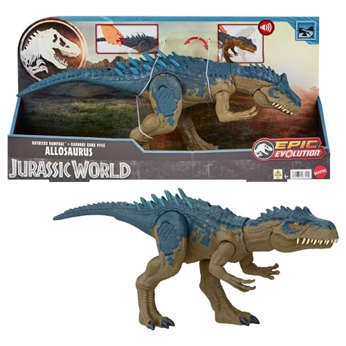 Mattel Jurassic World Ruthless Rampagin Allosaurus Dinosaur Toy, Action Figure with Continuous Chomp Attack & Roar Sounds, Button Activated Evolved…