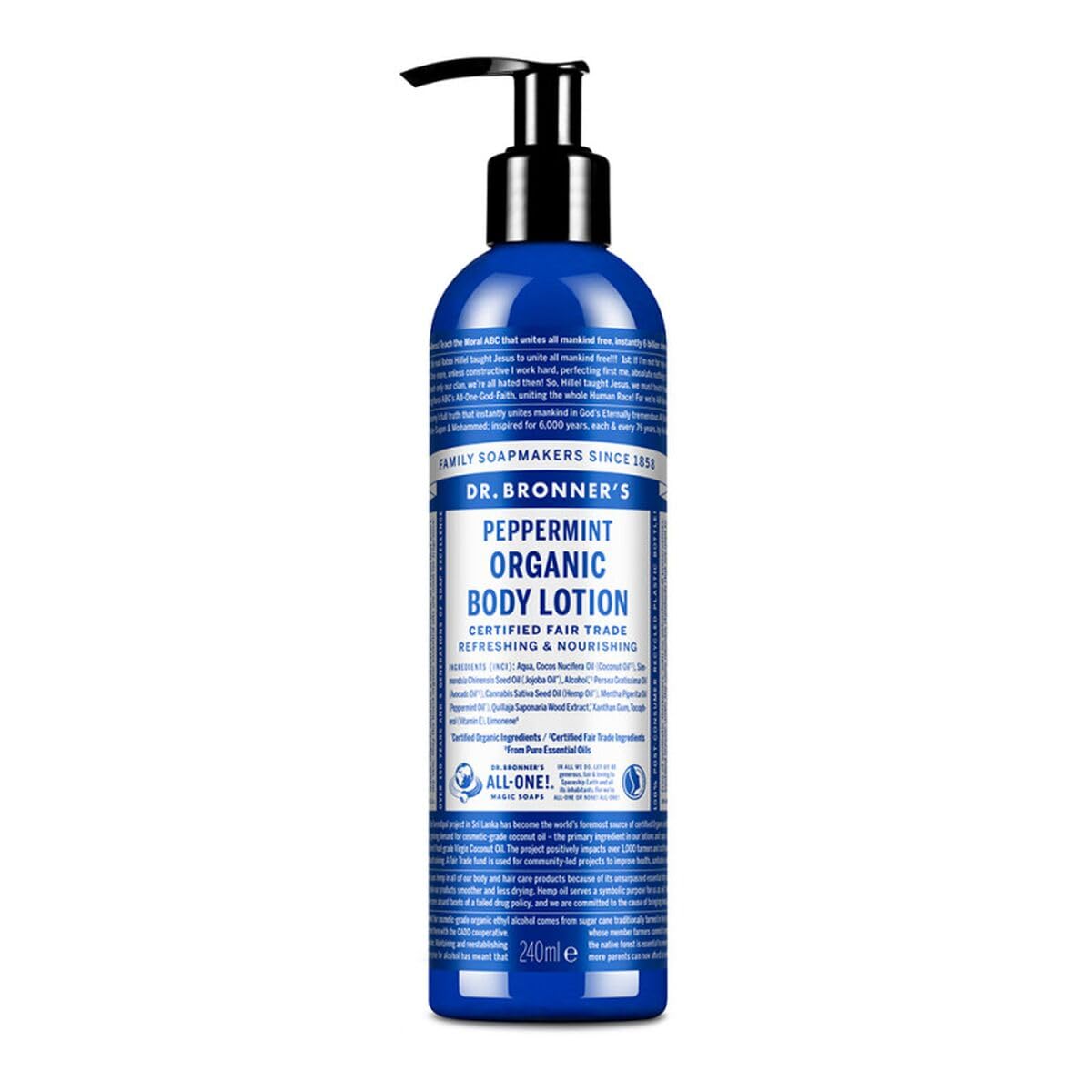 Dr Bronner's Organic Peppermint Hand and Body Lotion, Made with Organic Oils, Used for Face and Body, Certified Fair Trade & Vegan Friendly, 236ml Beauty & Personal Care Dr. Bronner's