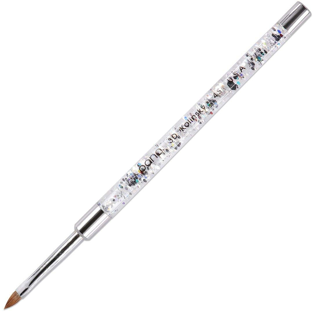 PANA 3D Kolinsky Nail Art Brush - Silver Glitter Handle, Size 4 - Acrylic Nail Art Sculpture Brush for Manicures Pedicure Salon Professional or