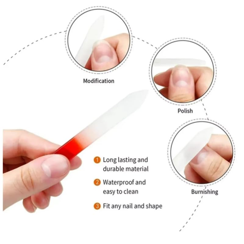 Aoshang 3 Pack Glass Nail File, Crystal Double Sided Etched Filing Surface Finger Nail Files for Professional Manicure/Pedicure Care with Case