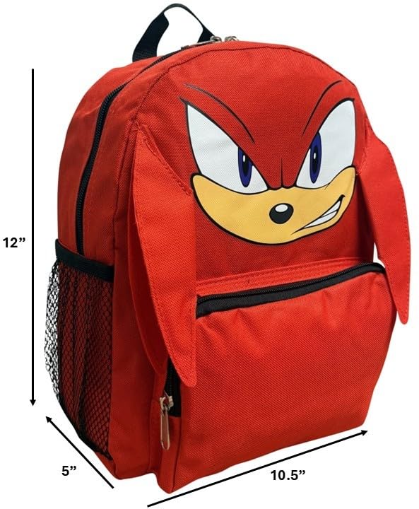 Ruz Sonic The Hedgehog 12" Small Backpack With 3D Features, Sonic - Shadow - Knuckles Kid's School Bag (Knuckles)