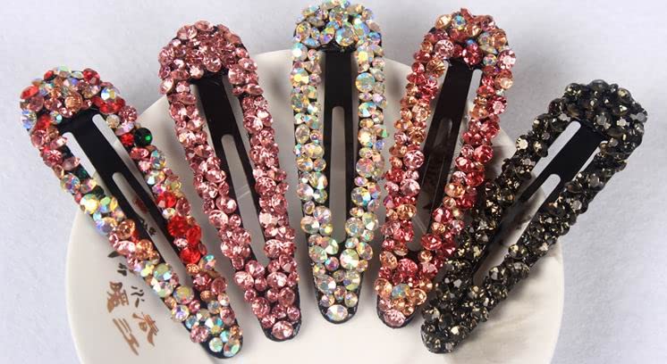 Sparkly Czech Crystal Snap Clips 3.15" Black Stone Metal Hair Clips long Hair Barrettes Hair Pins Hair Slide Stylish for Women Girl,2 Pack (Black)
