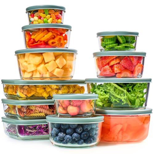 24pc Set Glass Food Storage Containers & Bowls with Airtight Lids - Leakproof BPA-Free Meal Prep Airtight Stackable Lunch Boxes, Kitchen Pantry…