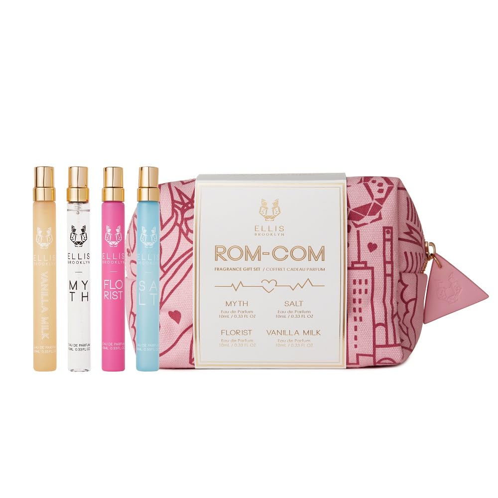 Ellis Brooklyn ROM COM Mini Fragrance Gift Set, Includes 4, 10ml Travel Sprays, MYTH, FLORIST, SALT, VANILLA MILK, Luxury Perfume Gift Set, Vegan