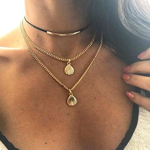 DoubleNine Cowrie Shell Silver Pendant Velvet Choker Ethnic Seashell Boho Beach Chic Women Multilayer Necklace Accessories (silver)