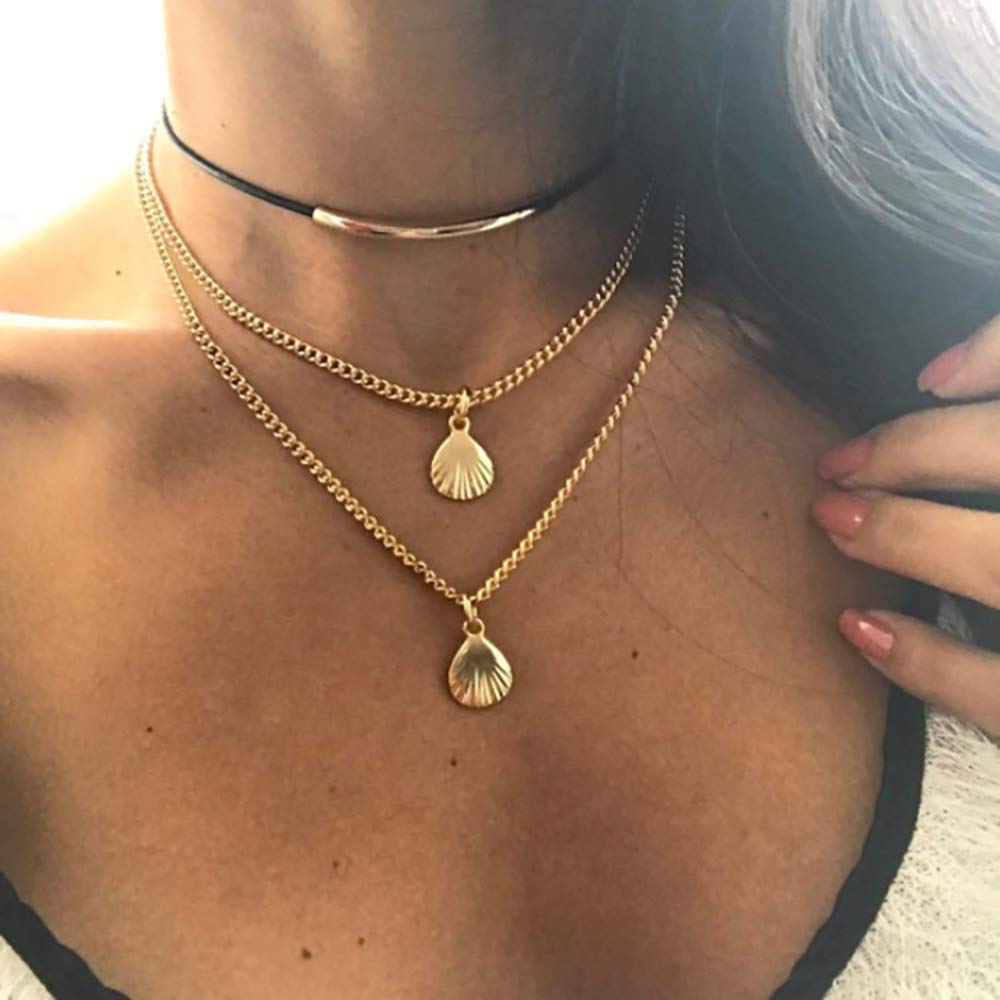 DoubleNine Cowrie Shell Silver Pendant Velvet Choker Ethnic Seashell Boho Beach Chic Women Multilayer Necklace Accessories (silver)