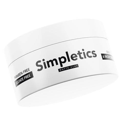 Simpletics Hair Clay for Men (Vanilla Scent) - Natural 6 Ingredient Matte Styling Clay with Beeswax & Coconut Oil - Strong Hold, Water Based