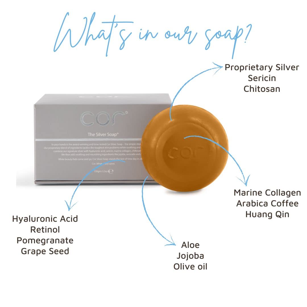 Cor Colloidal Silver Soap Bar, Simple Face Soap for Hydrating and Deep Cleansing, Natural Soap Bar with Colloidal Silver for Gentle Skin Care