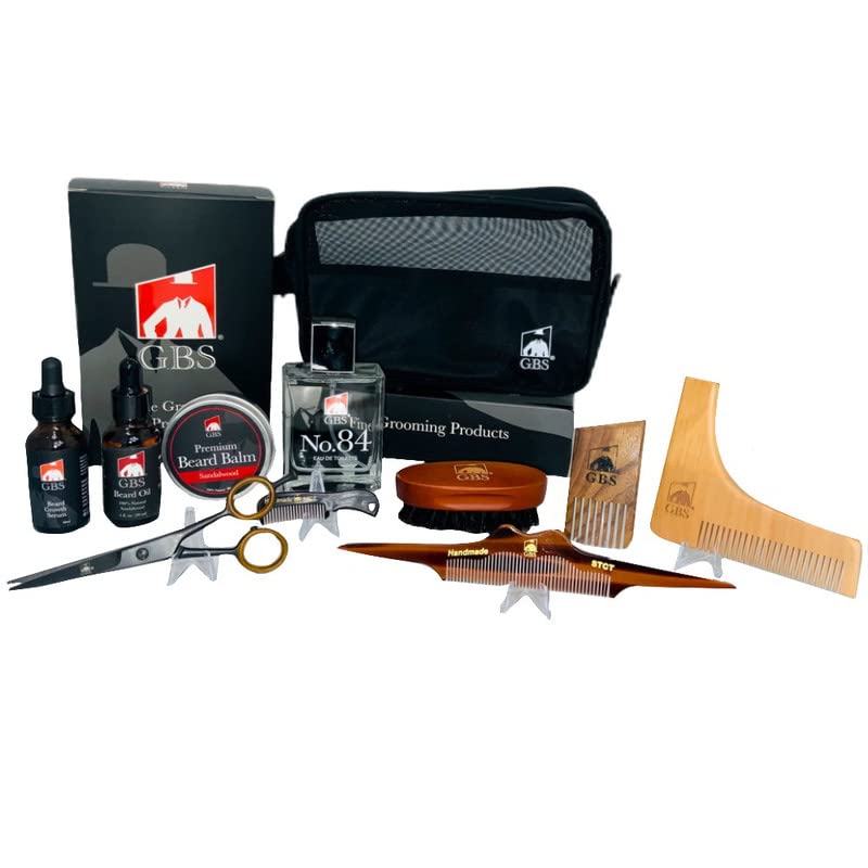 G.B.S Sandalwood Beard Essentials, Doppler Travel Bag, Balm, Oil, Trimming Shears, Wood Pick, Shaping Comb, Vitamin and Minerals Beauty and Personal Care G.B.S