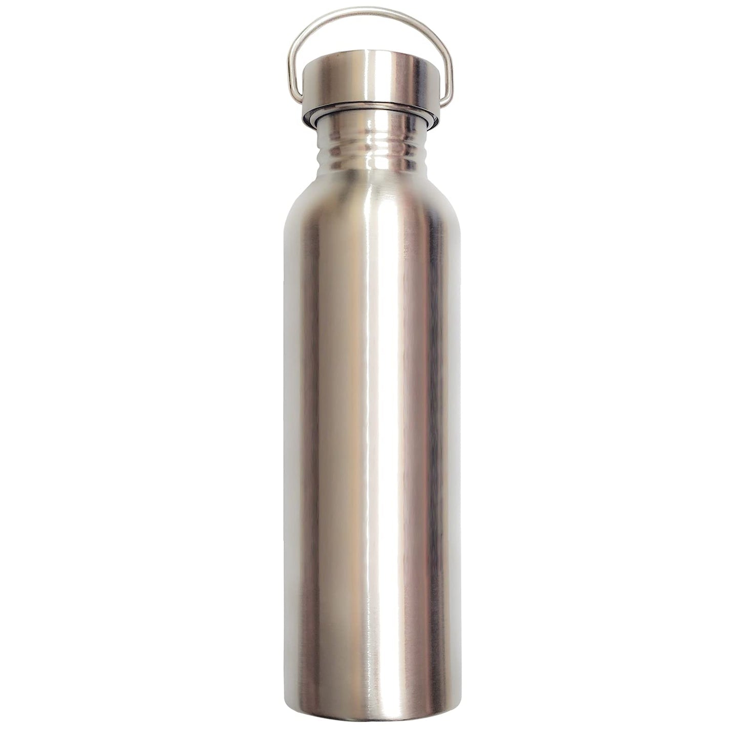 Stainless Steel Water Bottle, Uninsulated Leak Proof Sports Bottle, Wide Opening, with Carrying Loop, Silver 25 oz