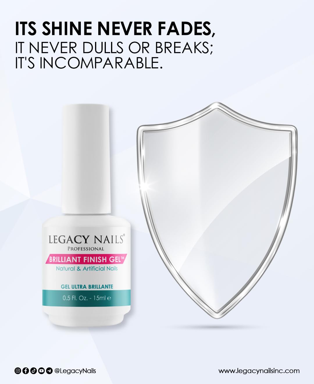 Legacy Nails Professional BRILLANT FINISH GEL 0.5oz - High-Gloss Top Coat for Natural, Acrylic, Gel, Fiberglass & Silk Nails - Chip-Resistant Beauty & Personal Care LEGACY NAILS