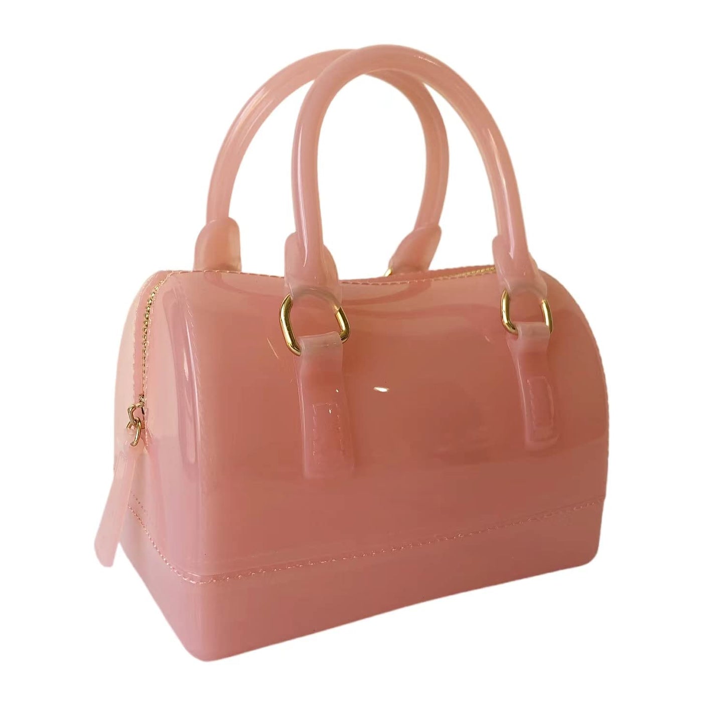 Ladies Summer Jelly Pillow-shaped Top Handle Handbag Candy Color Transparent Crystal Purse (Pink Mini)