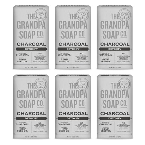 The Grandpa Soap Company Charcoal Bar Soap - With Activated Charcoal Hemp Seed and Mint Oil, Detoxifies, Draws Out Dirt and Toxins, Clear Congested