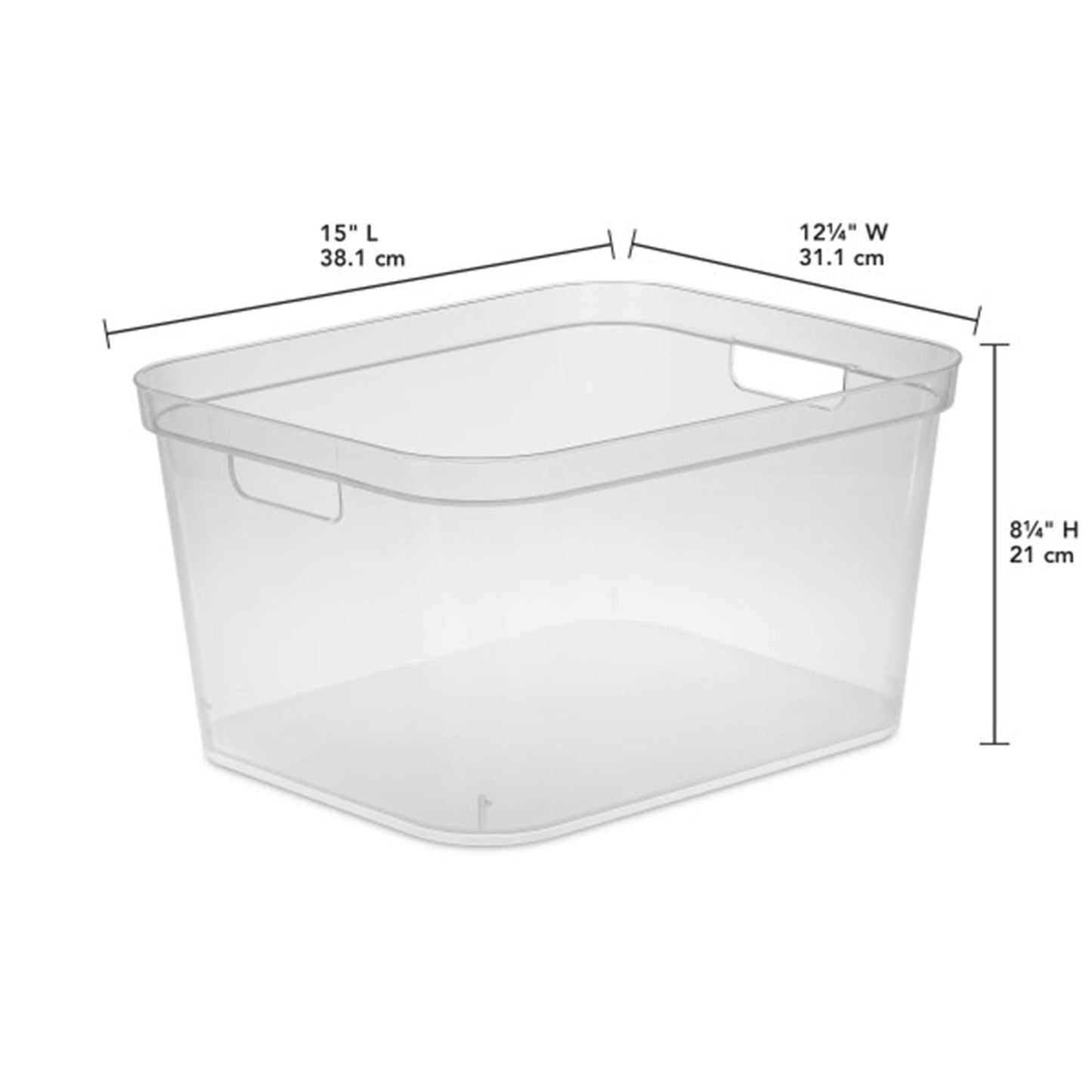 Sterilite 8.25x12.25x15 Inch Modern Polished Storage Bin w/Comfortable Carry Through Handles & Banded Rim for Household Organization, Clear (6 Pack)