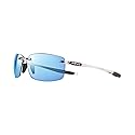 Revo Sunglasses Descend N: Polarized Lens Filters UV, Rimless Rectangle Frame, Crystal Frame with Blue Water Lens
