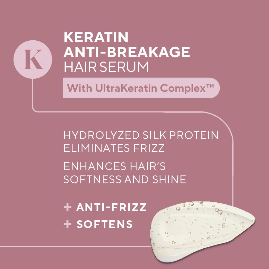 Infusion K Keratin Anti-Breakage Hair Serum with UltraKeratin Complex - Silk Protein Eliminates Frizz & Smooths Hair | Enhances Softness & Shine