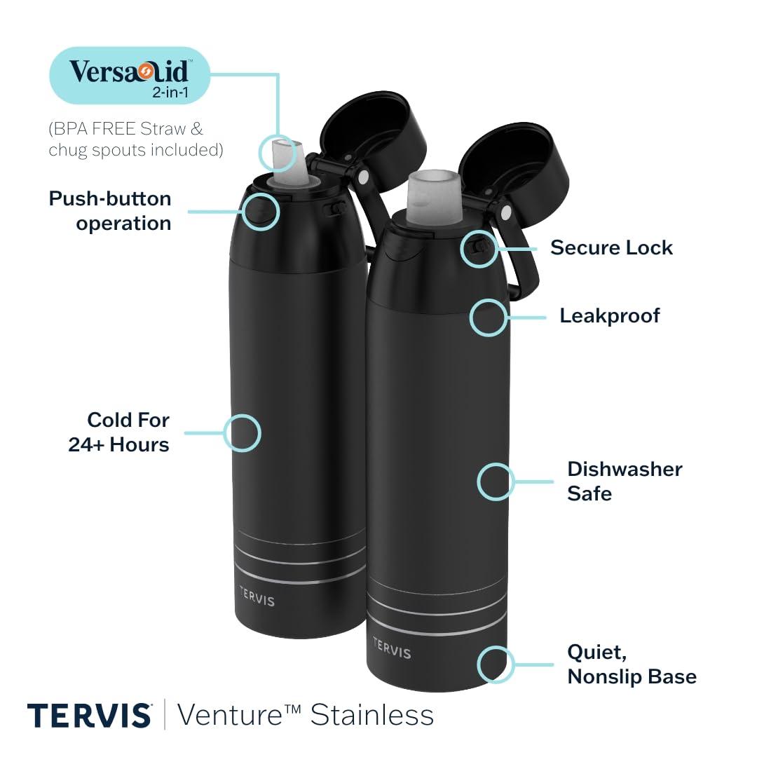 Tervis Venture Water Bottle Beach Burst Triple Walled Insulated Tumbler Travel Cup Keeps Drinks Cold & Hot, 26oz, Stainless Steel