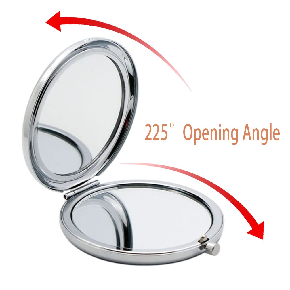 oaiqiy Compact Mirror, Handheld 2.75 inches Travel Makeup Mirror, 1X/2X Magnifying Round Pocket Makeup Mirror(Silvery)