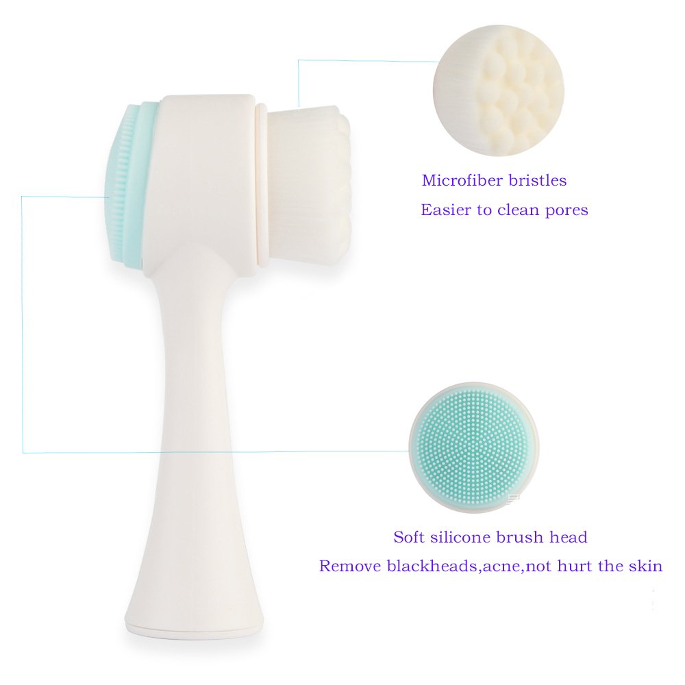 2 in 1 Face Brush - Double Sided Facial Cleansing Brush with Silicone Cleansing Side and Soft Bristles for Washing, Exfoliating and Massaging Your