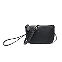 JEN & CO. Whipstitch Small Crossbody Bags for Women Vegan Leather Wristlet Wallets Clutch Purses Shoulder Handbag (Black)