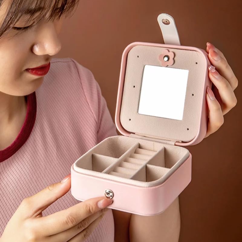 Jewelry Case Jewelry Organizer, Ring Necklace Earring Jewelry Organizer Box with Mirror,Vacation Essential Women's Travel Accessories, Birthday Gifts…