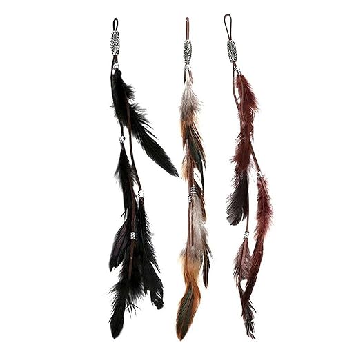 ICYANG Women Feather Hair Clips, Handmade Boho Hippie Hair Extensions with Clip Comb DIY Accessories Hairpin Headdress, Set of 3