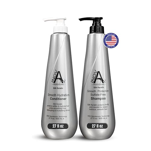 Inova Professional Silk Keratin Shampoo & Conditioner Set - Smooth Protection Sulfate-Free Shampoo & Smooth Hydration Conditioner (27 Oz), grey