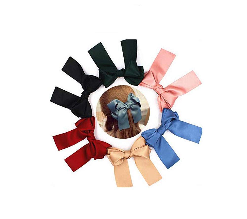 Set of 8 Big Satin Solid Ribbon French Barrette Large Big Huge Soft Silky Hair Bow Clip Bow Hair Clips Women Barrettes