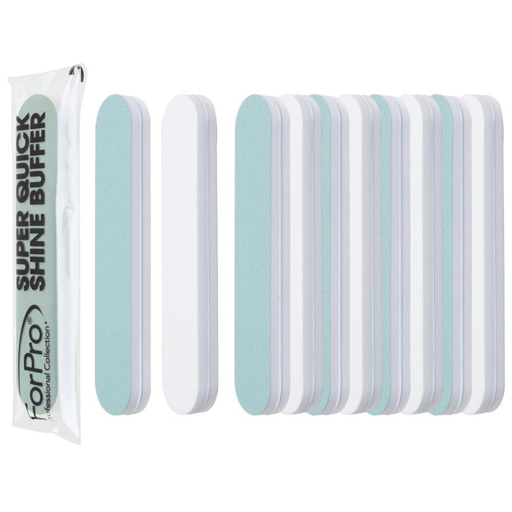 ForPro Professional Collection Super Quick Shine 2-Way Buffer, Green 400/White 4000 Grit, Double-Sided Manicure & Pedicure Nail Buffers, 3.5” L x .75”